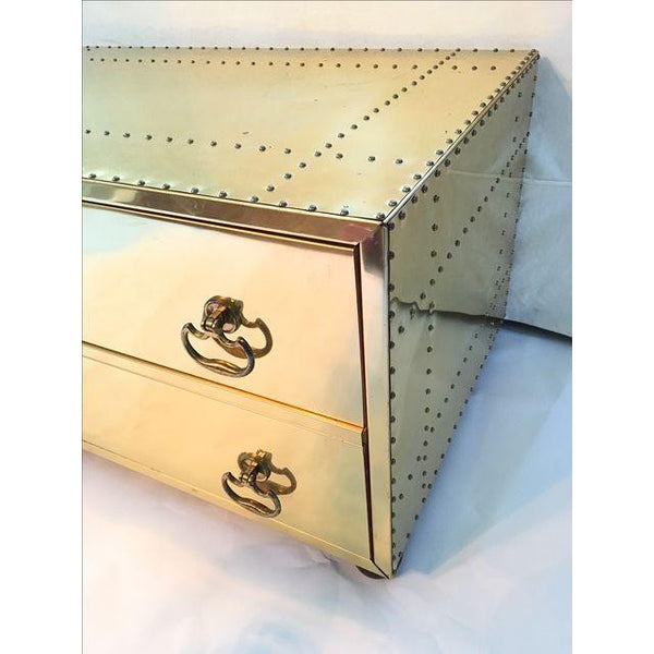 Brass Trunk Vintage Coffee or Cocktail Table, Copper Rivets, Signed Sarreid