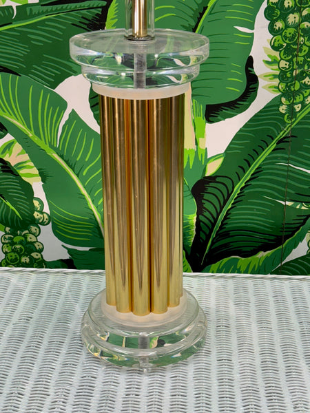 Lucite and Fluted Brass Table Lamp