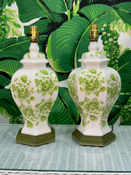 Ceramic Ginger Jar Vine Motif Table Lamps