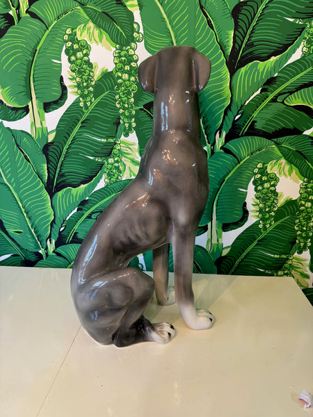 Life Size Ceramic Gray Greyhound Dog Statue