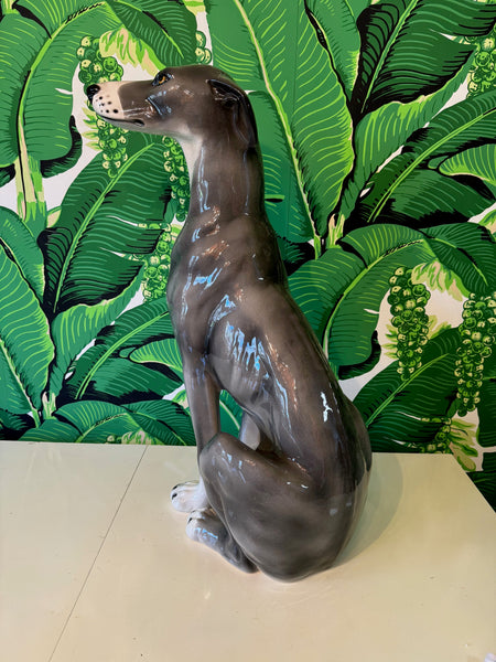 Life Size Ceramic Gray Greyhound Dog Statue