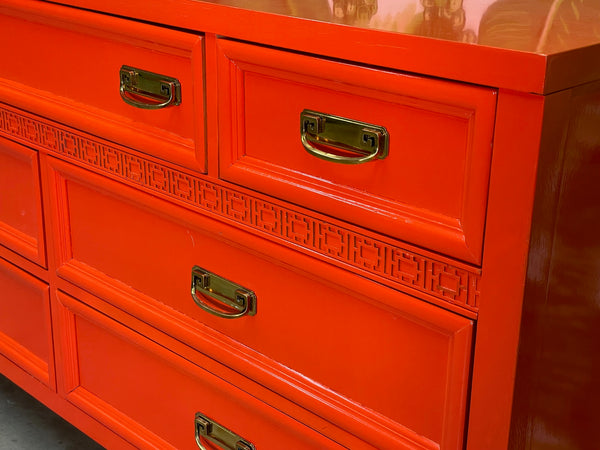 Asian Chinoiserie Dresser in Hermes Orange Lacquer
