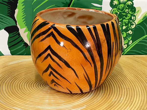 Italian Ceramic Tiger Head Large Cachepot Planter