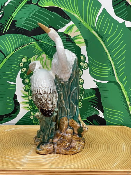 Ceramic Glazed Egret Statue