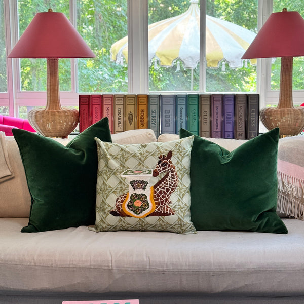 Embroidered Giraffe Garden Stool Pillow - Bamboo - The Colony Collection