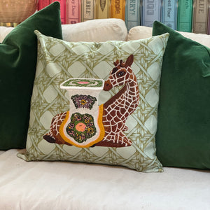 Embroidered Giraffe Garden Stool Pillow - Bamboo - The Colony Collection
