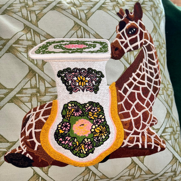 Embroidered Giraffe Garden Stool Pillow - Bamboo - The Colony Collection