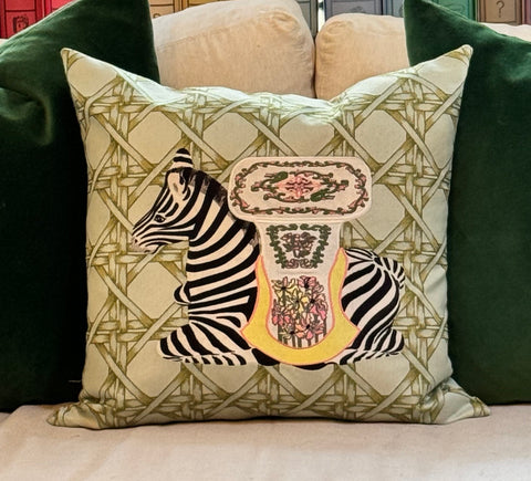 Embroidered Zebra Garden Stool Pillow - Bamboo - The Colony Collection