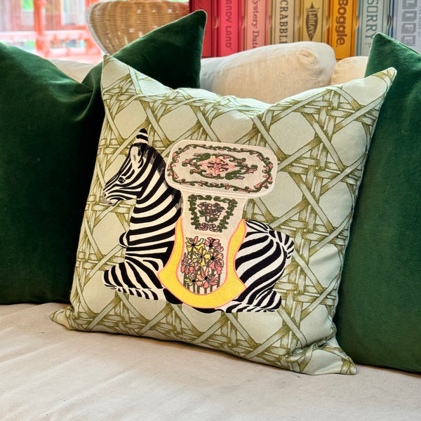 Embroidered Zebra Garden Stool Pillow - Bamboo - The Colony Collection