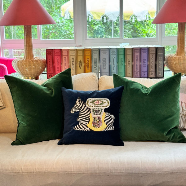 Embroidered Zebra Garden Stool Pillow - Navy - The Colony Collection