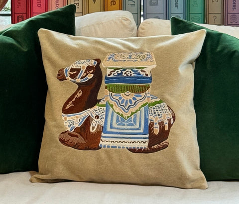 Embroidered Camel Garden Stool Pillow - Tan - The Colony Collection