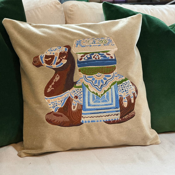 Embroidered Camel Garden Stool Pillow - Tan - The Colony Collection