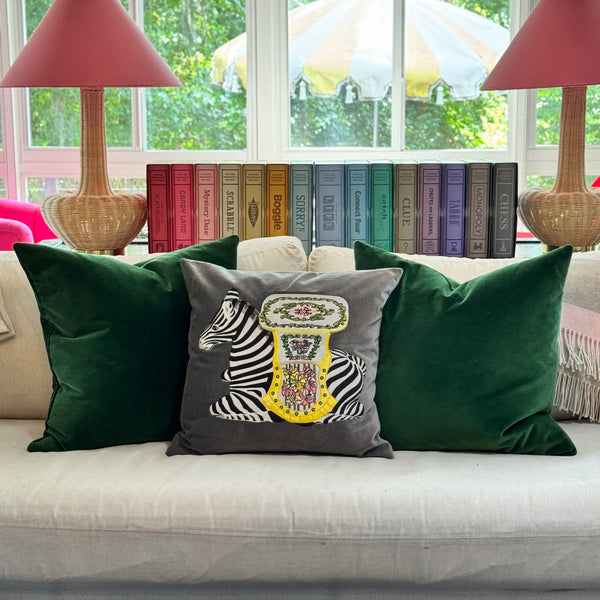 Embroidered Zebra Garden Stool Pillow - Grey - The Colony Collection