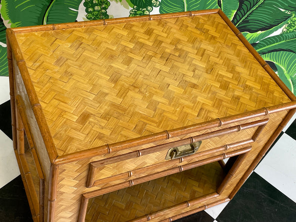 Wicker Basketweave and Faux Bamboo Nightstand