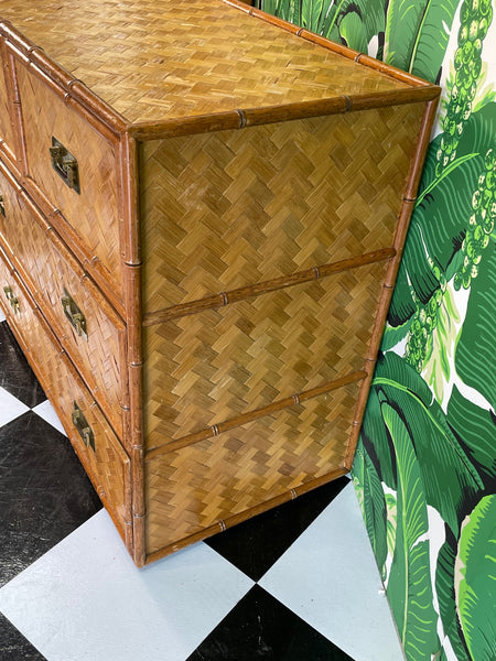 Wicker Basketweave and Faux Bamboo 4-Drawer Dresser
