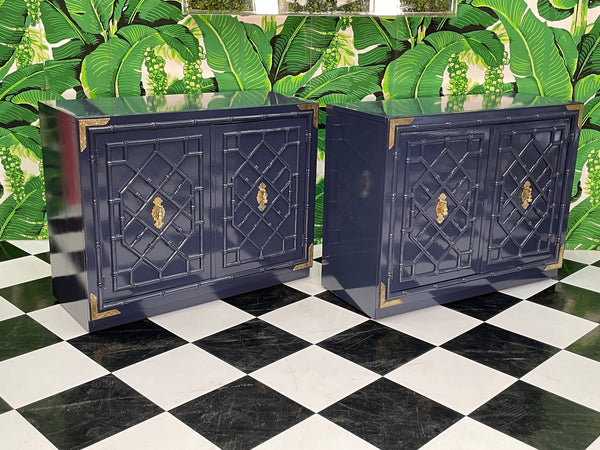Thomasville Huntley Faux Bamboo Chinoiserie Campaign Cabinets