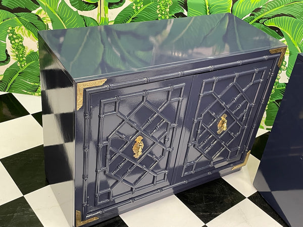 Thomasville Huntley Faux Bamboo Chinoiserie Campaign Cabinets