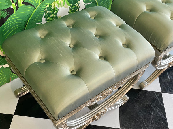 Dorothy Draper Style Tufted Footstool Benches