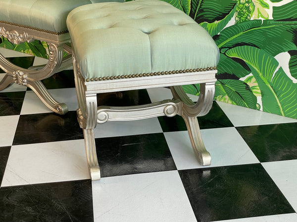 Dorothy Draper Style Tufted Footstool Benches