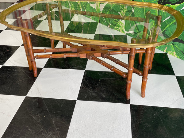 Baker Faux Bamboo Brass Frame Glass Top Coffee Table