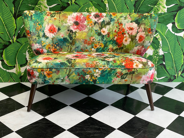 Floral Print Mid Century Style Settee