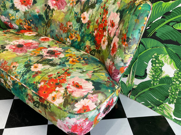 Floral Print Mid Century Style Settee