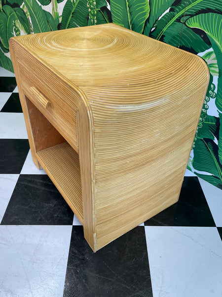 Pencil Reed Rattan Nightstand in the Manner of Gabriella Crespi