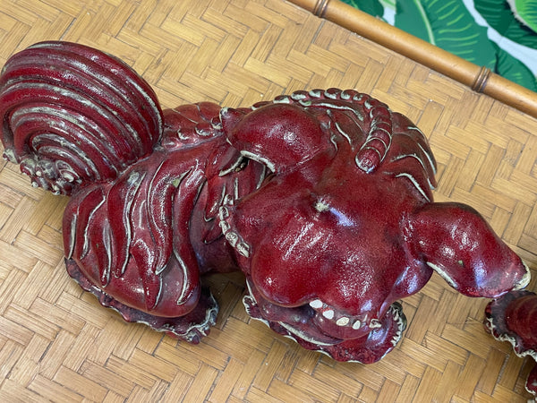 Asian Foo Dog Father and Mother With Babies in Cinnabar Red