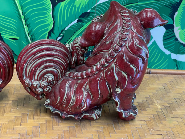 Asian Foo Dog Father and Mother With Babies in Cinnabar Red