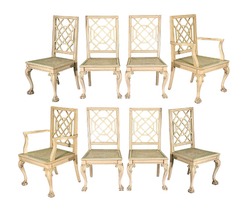 Chippendale Cockpen Claw Foot Dining Chairs with Cane Seats, Set of 8