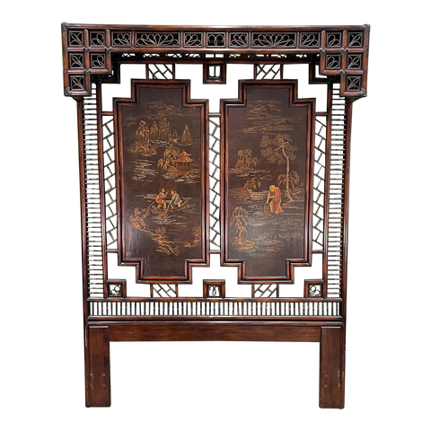 Asian Chinoiserie Rattan Canopy Queen Size Headboard by Henredon