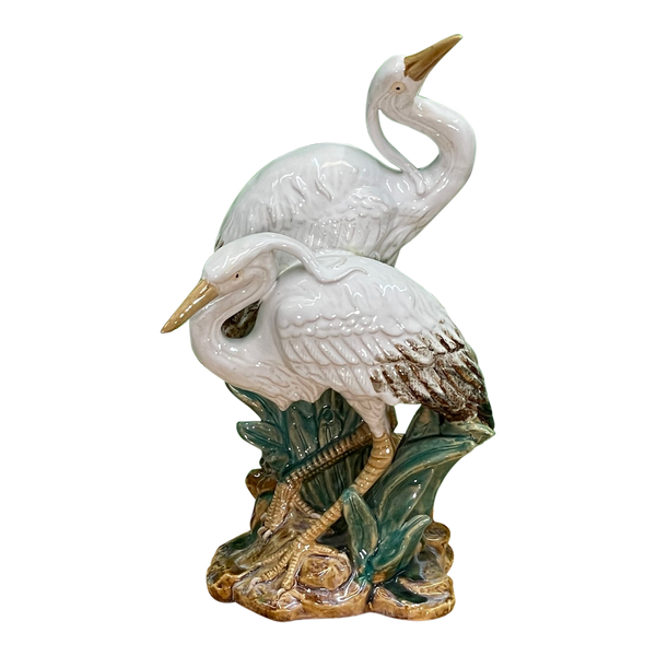 Ceramic Glazed Egret Statue