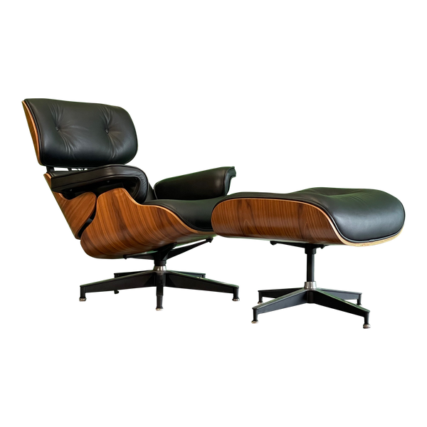 Eames Style Leather Lounge Chair With Ottoman