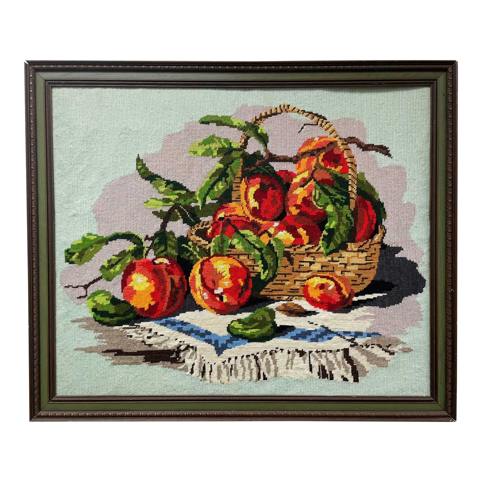 Framed Needlepoint Still Life Fruit Bowl