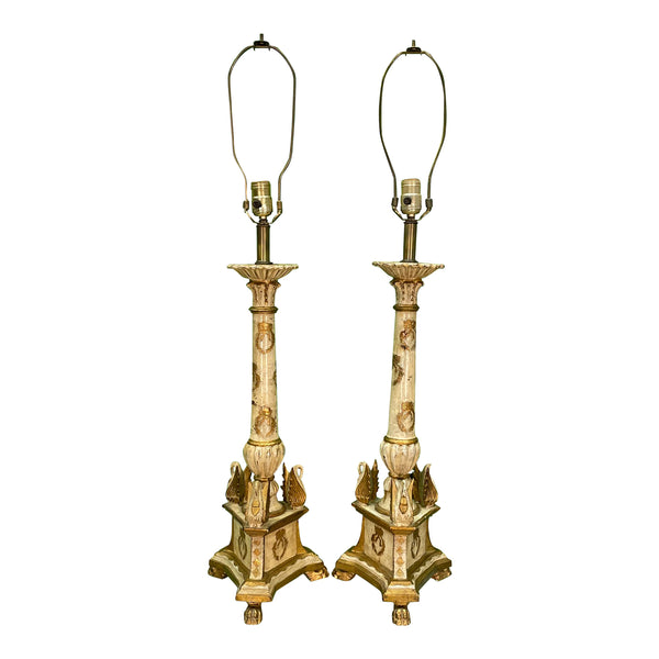 Fratelli Paoletti Giltwood Swan Form Table Lamps