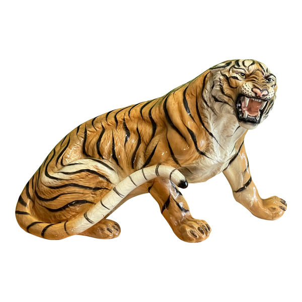 Glazed Italian Terracotta Roaring Tiger Statue
