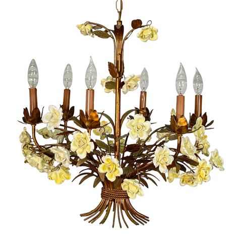 Lot - PINEAPPLE METAL CHANDELIER AND CHINOISERIE PAGODA FORM TOLE