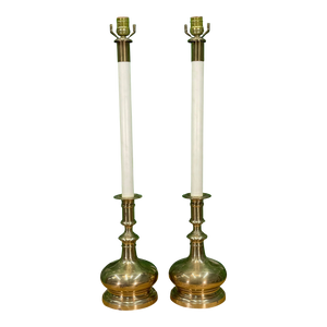 Mid Century Brass Candlestick Table Lamps