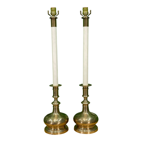 Mid Century Brass Candlestick Table Lamps