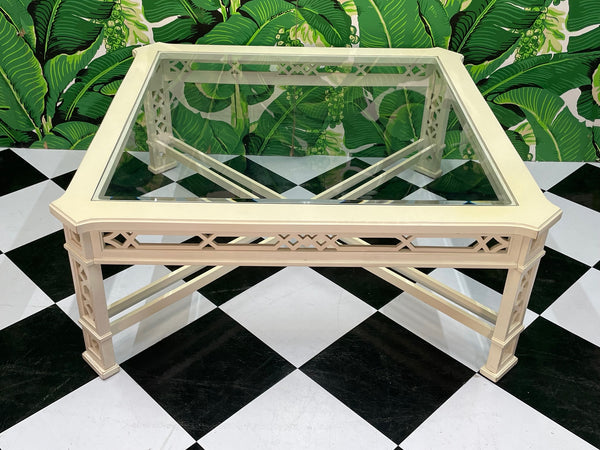Ornate Carved Wood Fretwork Coffee Table by Thomasville
