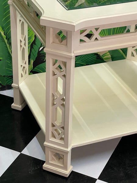 Ornate Carved Wood Fretwork End Tables by Thomasville