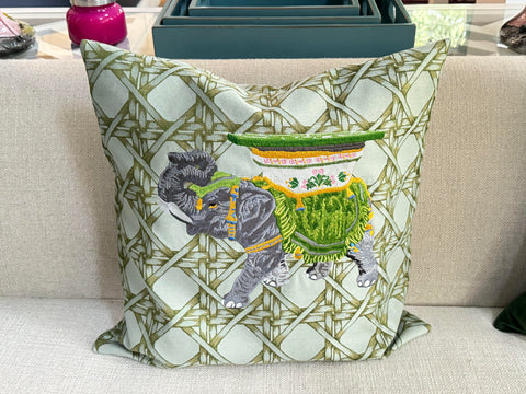 Embroidered Elephant Garden Stool Pillow - Bamboo - The Colony Collection