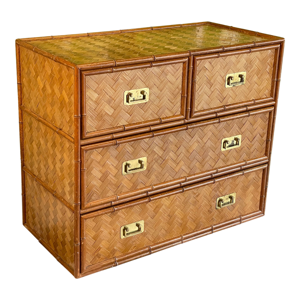 Wicker Basketweave and Faux Bamboo 4-Drawer Dresser
