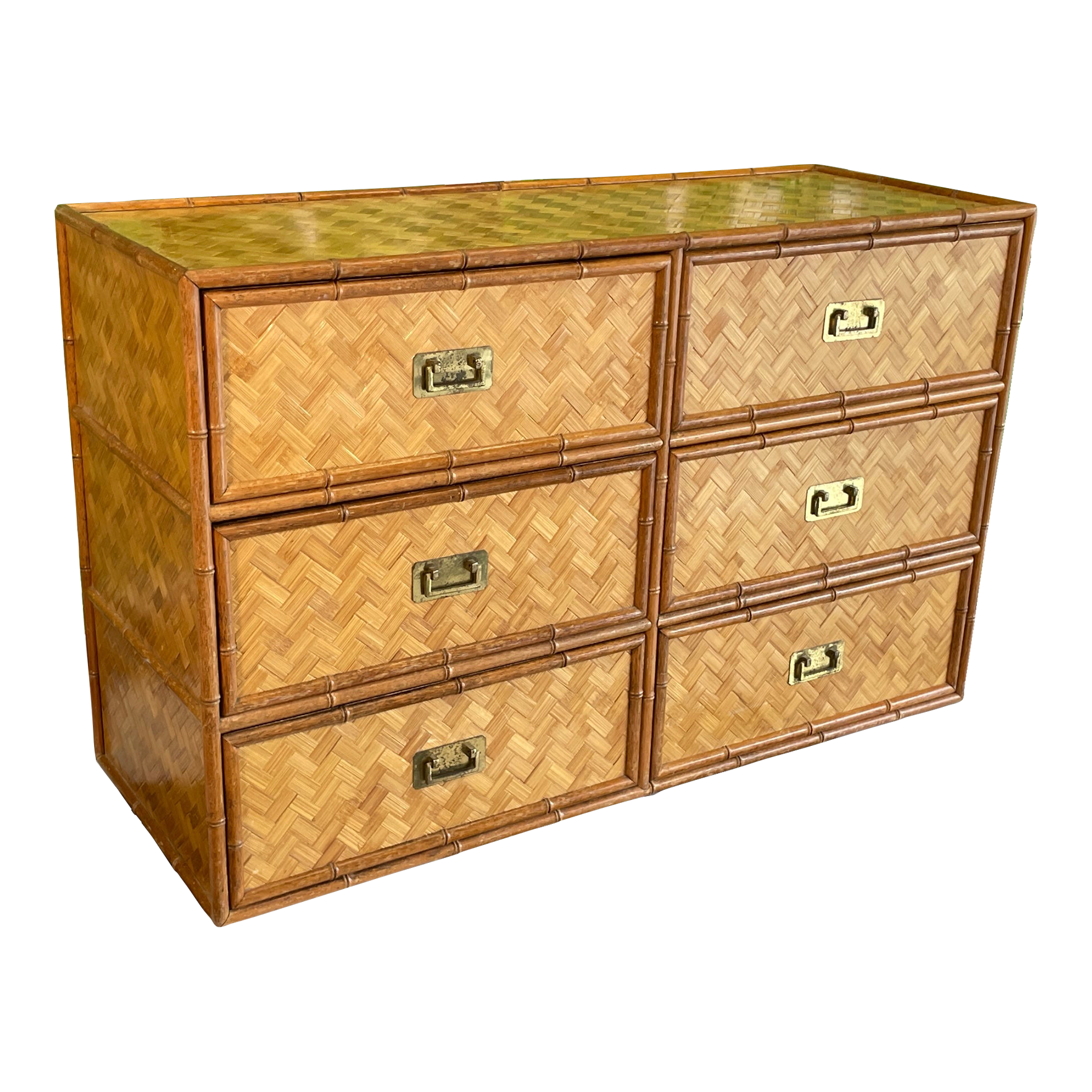 Wicker Basketweave and Faux Bamboo Double Dresser