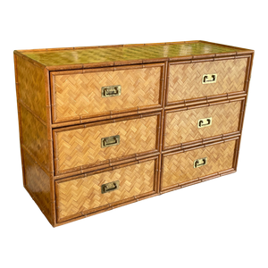 Wicker Basketweave and Faux Bamboo Double Dresser