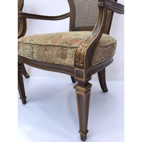 Pair of Heritage Cane Back Floral Tapestry Arm Chairs