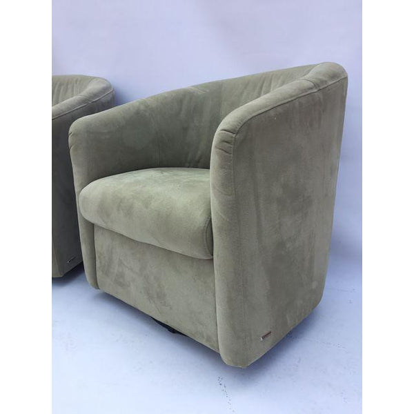 Pair of Natuzzi Hollywood Regency Suede Tub Club Chairs
