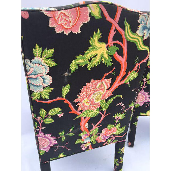 Pair of Chinoiserie Floral Arm Chairs After Milo Baughman