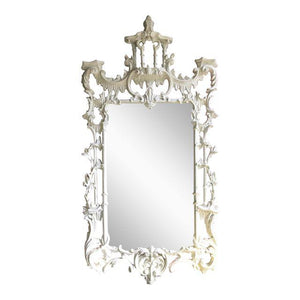 Magnificent White Lacquer Chinese Chippendale Pagoda Mirror