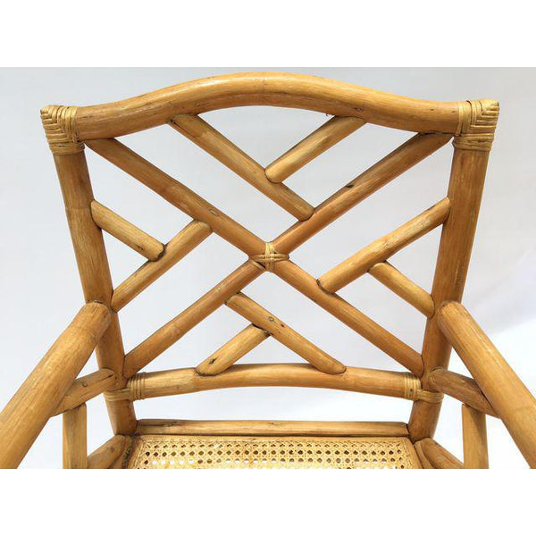Chinese Chippendale McGuire Style Rattan Bamboo Arm Dining Chairs back